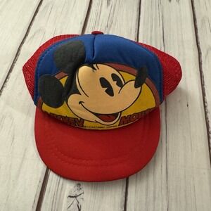 Vintage Mickey Mouse Disney Trucker Hat Red Blue Snapback Mesh One Size Kids